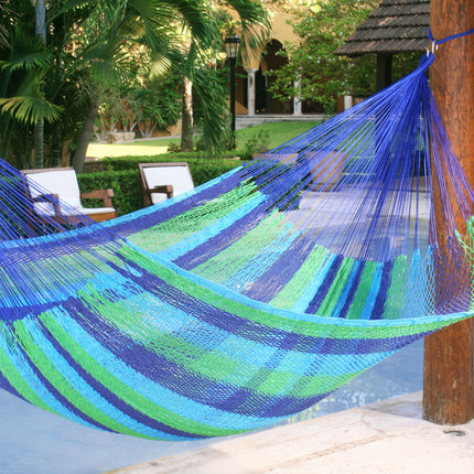 Mayan Legacy Queen Size Outdoor Cotton Mexican Hammock in Oceanica Colour
