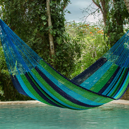 Mayan Legacy King Size Outdoor Cotton Mexican Hammock in Oceanica Colour
