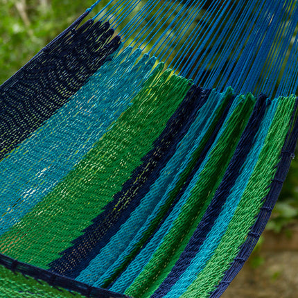 Mayan Legacy Queen Size Outdoor Cotton Mexican Hammock in Oceanica Colour