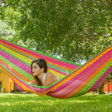 Mayan Legacy Jumbo Size Outdoor Cotton Mexican Hammock in Radiante Colour