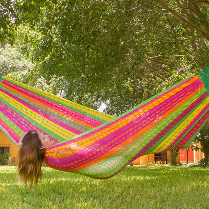 Mayan Legacy Queen Size Outdoor Cotton Mexican Hammock in Radiante Colour