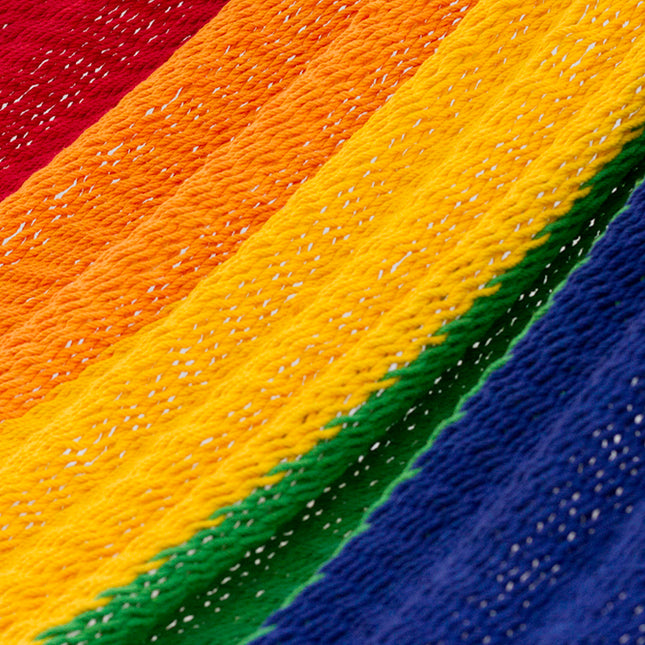 Mayan Legacy King Size Outdoor Cotton Mexican Hammock in Rainbow Colour