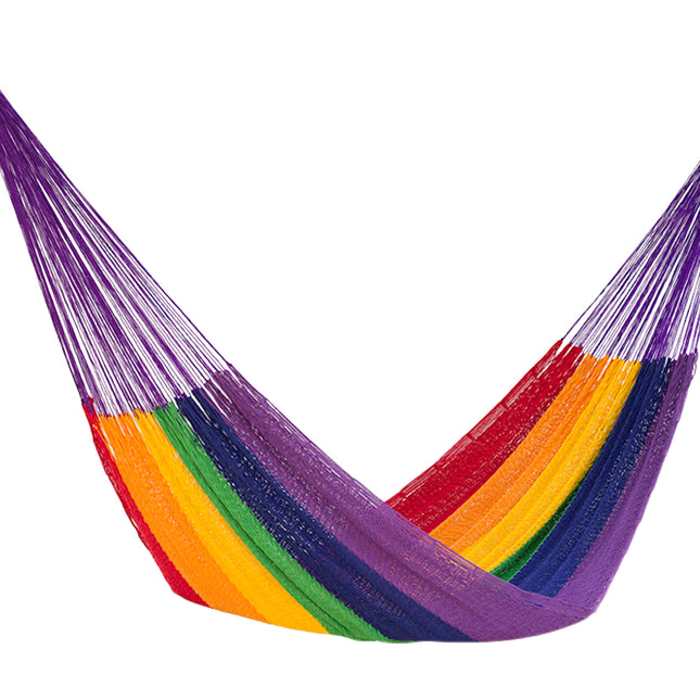 Mayan Legacy King Size Outdoor Cotton Mexican Hammock in Rainbow Colour