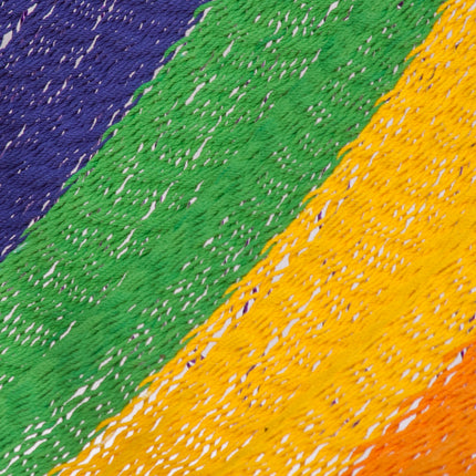 Mayan Legacy Queen Size Outdoor Cotton Mexican Resort Hammock With Fringe in Rainbow Colour