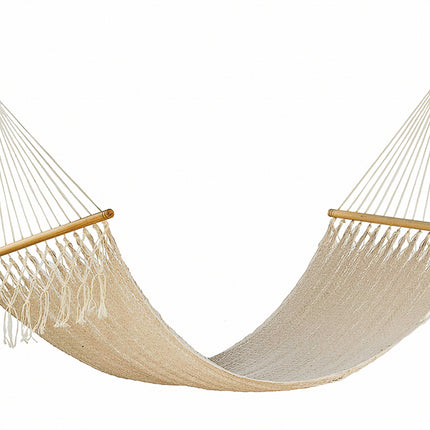 Mayan Legacy Queen Size Outdoor Cotton Mexican Resort Hammock No Fringe in Cream Colour