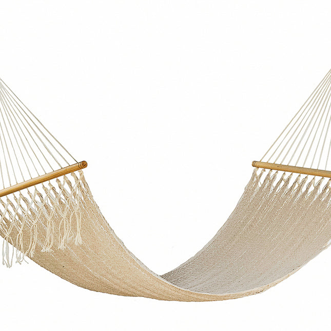 Mayan Legacy Queen Size Outdoor Cotton Mexican Resort Hammock No Fringe in Cream Colour