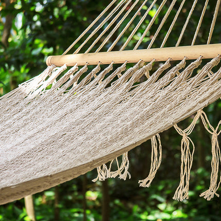 Mayan Legacy Queen Size Outdoor Cotton Mexican Resort Hammock No Fringe in Cream Colour