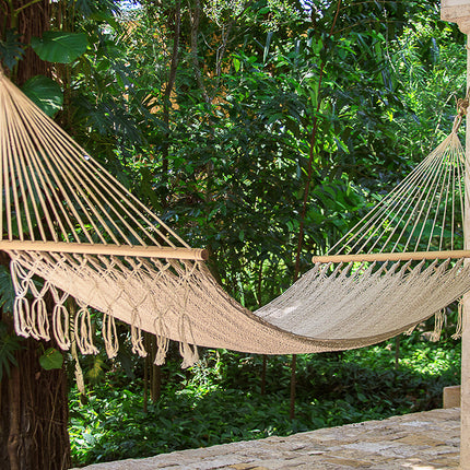 Mayan Legacy Queen Size Outdoor Cotton Mexican Resort Hammock No Fringe in Cream Colour