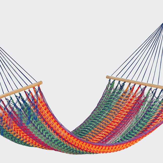 Mayan Legacy Queen Size Outdoor Cotton Mexican Resort Hammock No Fringe in Mexicana Colour