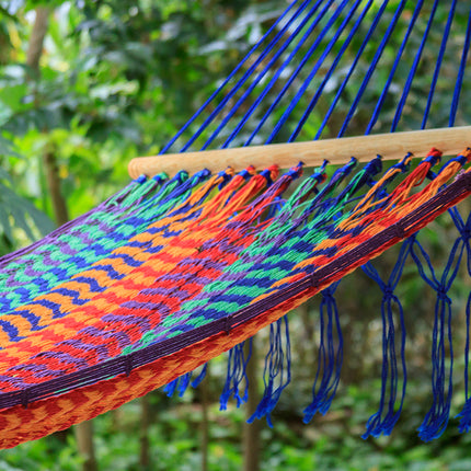 Mayan Legacy Queen Size Outdoor Cotton Mexican Resort Hammock No Fringe in Mexicana Colour