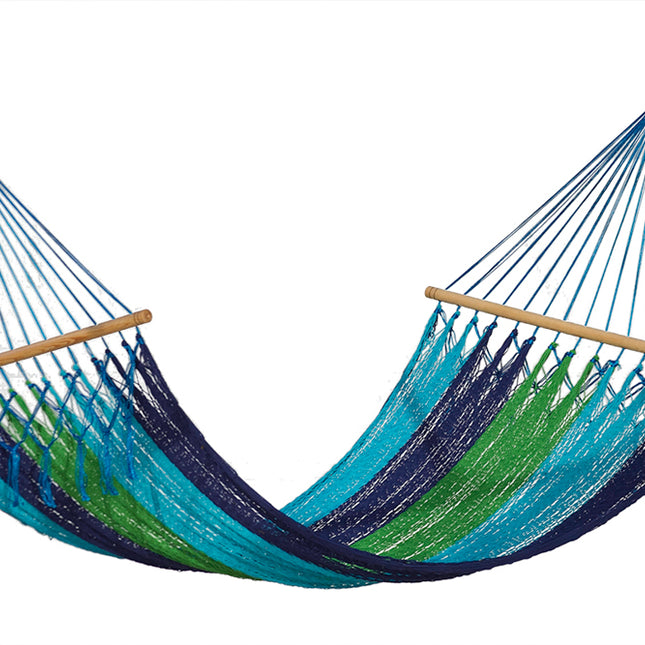 Mayan Legacy Queen Size Outdoor Cotton Mexican Resort Hammock No Fringe in Oceanica Colour