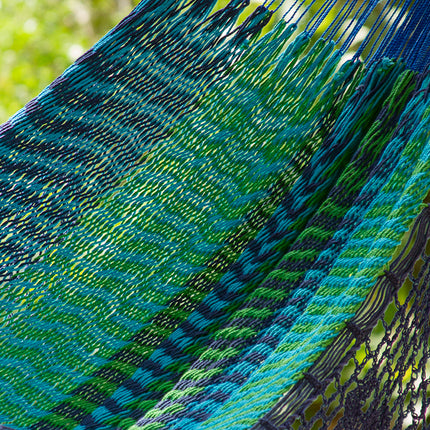 Mayan Legacy King Size Deluxe Outdoor Cotton Mexican Hammock in Caribe Colour