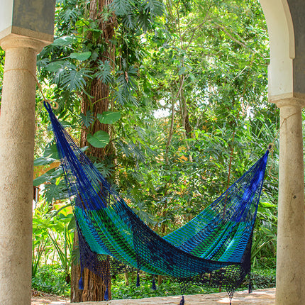 Mayan Legacy King Size Deluxe Outdoor Cotton Mexican Hammock in Caribe Colour