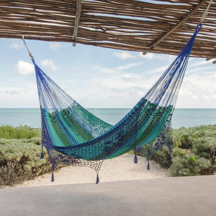 Mayan Legacy King Size Deluxe Outdoor Cotton Mexican Hammock in Caribe Colour