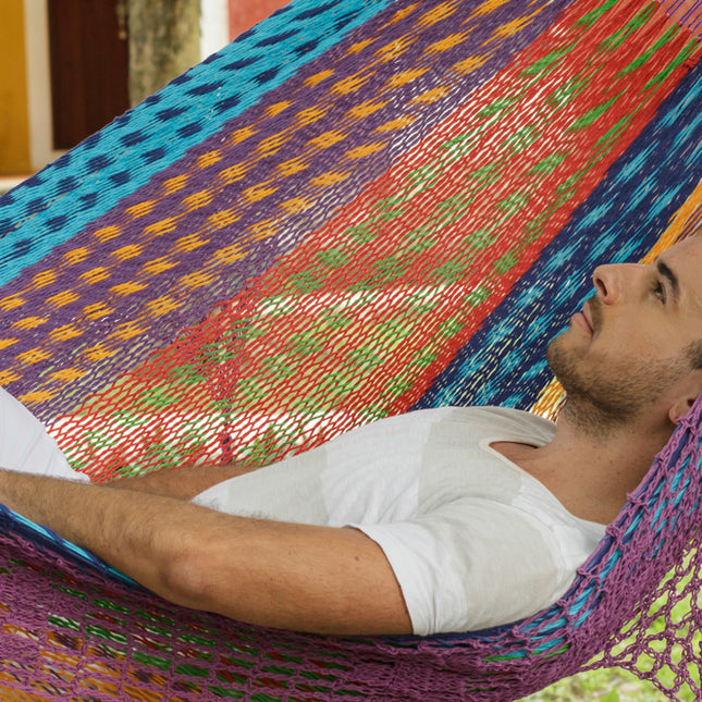 Mayan Legacy King Size Deluxe Outdoor Cotton Mexican Hammock in Colorina Colour