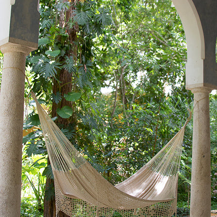 Mayan Legacy King Size Deluxe Outdoor Cotton Mexican Hammock in Cream Colour