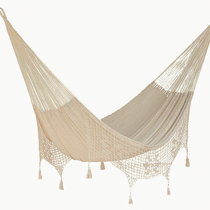 Mayan Legacy King Size Deluxe Outdoor Cotton Mexican Hammock in Cream Colour