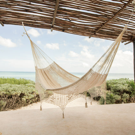 Mayan Legacy King Size Deluxe Outdoor Cotton Mexican Hammock in Cream Colour