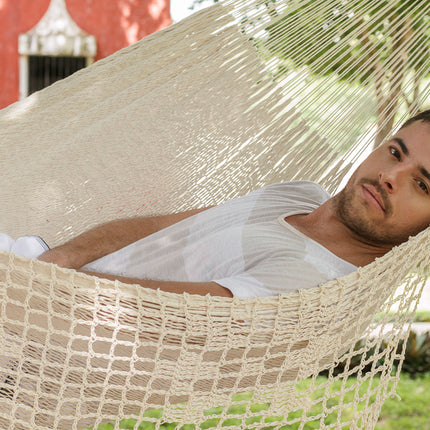 Mayan Legacy King Size Deluxe Outdoor Cotton Mexican Hammock in Cream Colour