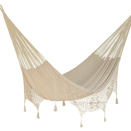 Mayan Legacy Queen Size Deluxe Outdoor Cotton Mexican Hammock in Cream Colour
