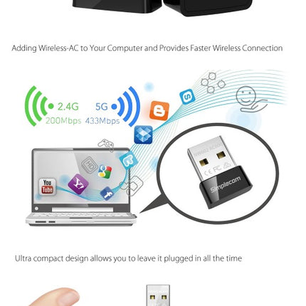 Simplecom NW602 AC600 Dual Band Nano USB WiFi Wireless Adapter
