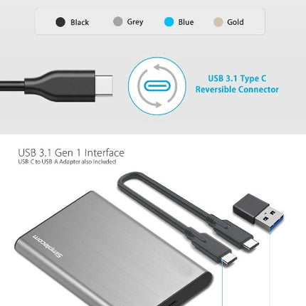 Simplecom SE221 Aluminium 2.5'' SATA HDD/SSD to USB 3.1 Enclosure Black