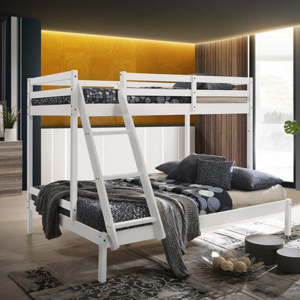 Solid Timber Triple Bunk Bed Single over Double White