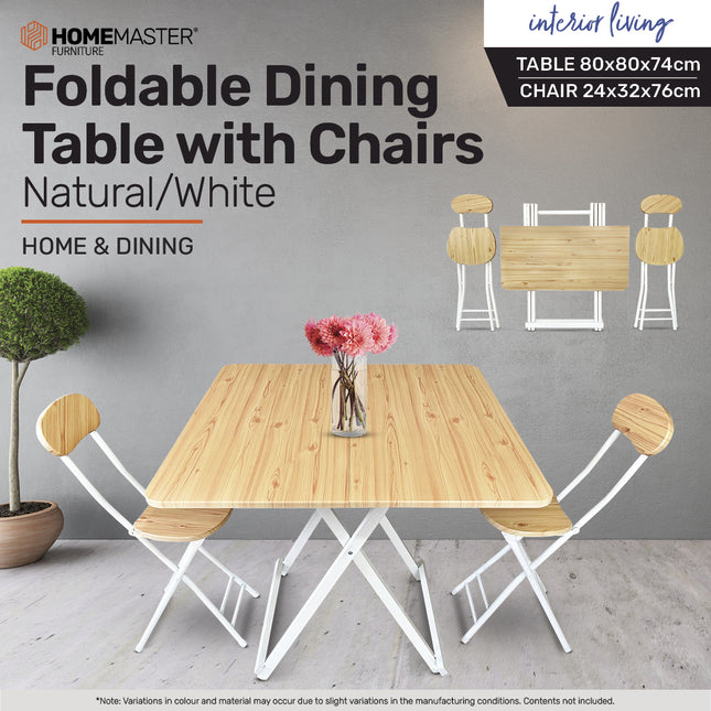 Home Master Foldable Dining Table &amp; Chairs Indoor/Outdoor Sturdy 74 x 80cm