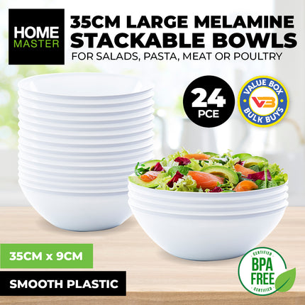Home Master 24PCE Melamine Bowls Stackable Lightweight Durable Bulk 35cm