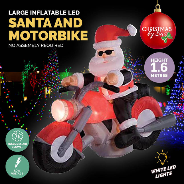 Christmas By Sas 1.6m Santa & Motorbike Built-In Blower Bright LED Lighting