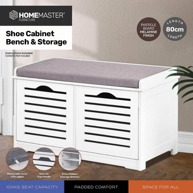 Home Master Storage/Shoe Cabinet With Removable Padded Cushion Seating 80cm
