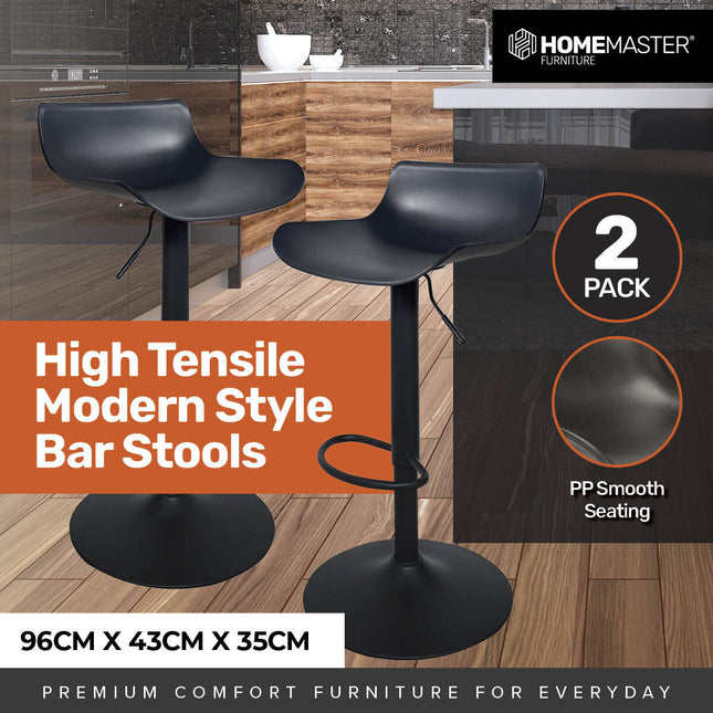 Home Master 2PCE Bar Stool Black Powder Coated Swivel Seat Stylish Modern