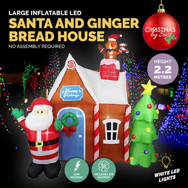 Christmas By Sas 2.2m Gingerbread House & Santa Self Inflating LED Lights