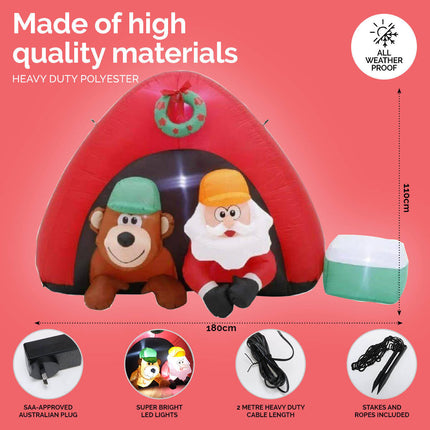 Christmas By Sas 1.8m Santa & Bear Camping Built-In Blower LED Lighting