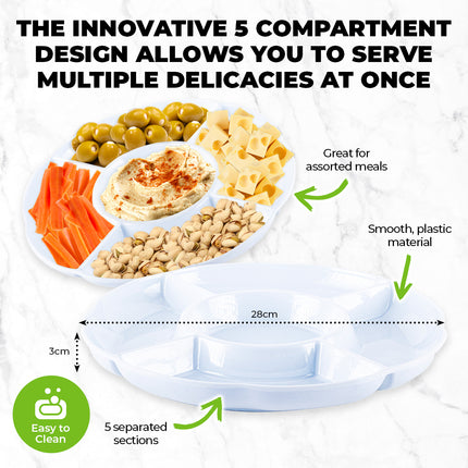 Home Master 24PCE Melamine Serving Tray/Platter 5 Sections Finger Foods Bulk 28cm
