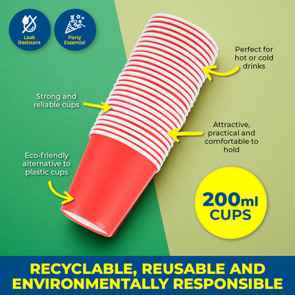 Party Central 900PCE Red Paper Cups Disposable Leak Resistant 200ml