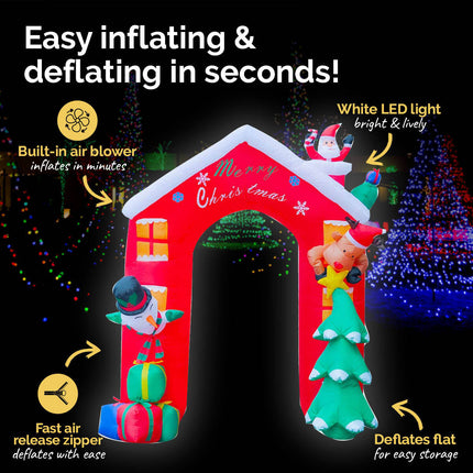 Christmas By Sas 2.4 x 2.09m Christmas Arch Self Inflating Bright LED Lights