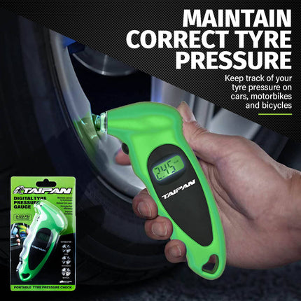 Taipan Portable Digital Tyre Pressure Gauge Multiple Functions LCD Screen