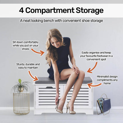 Home Master Storage/Shoe Cabinet With Removable Padded Cushion Seating 80cm