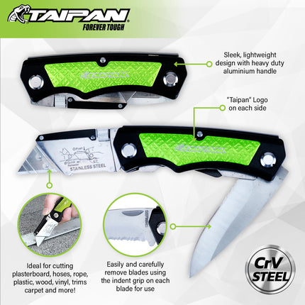 Taipan Twin Blade Folding Knife Aluminium Handle Carbon Vanadium Steel