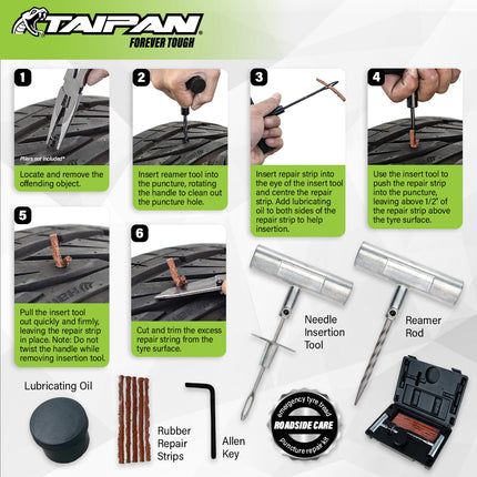 Taipan 25PCE Tyre Puncture Repair Kit With Storage Case Professional Design